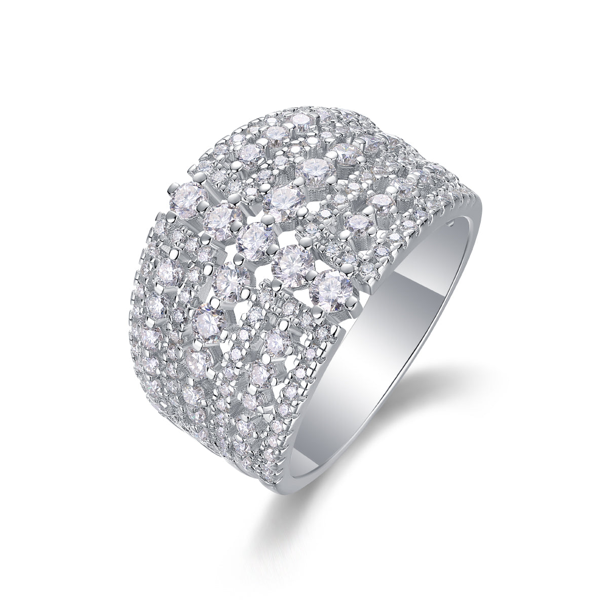 Luxurious Moissanite Silver Ring with Multiple Diamonds in S925
