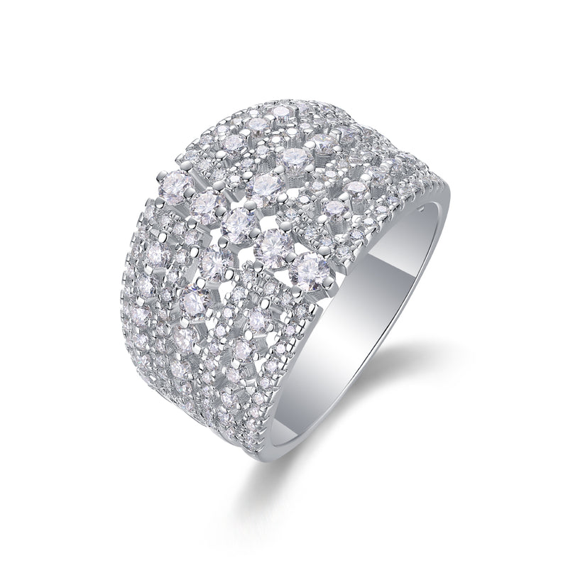 Luxurious Moissanite Silver Ring in S925 with Wide Band and Multiple Diamonds - 2