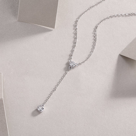 1Tassel Moissanite Pendant Necklace in S925 Sterling Silver with Platinum Plating
