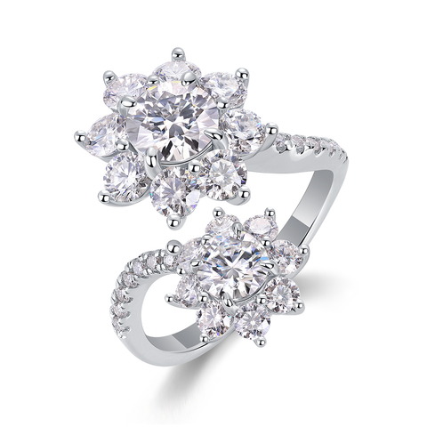 1Petal Morning Dew 1-Carat Moissanite S925 Sterling Silver Ring Floral Design