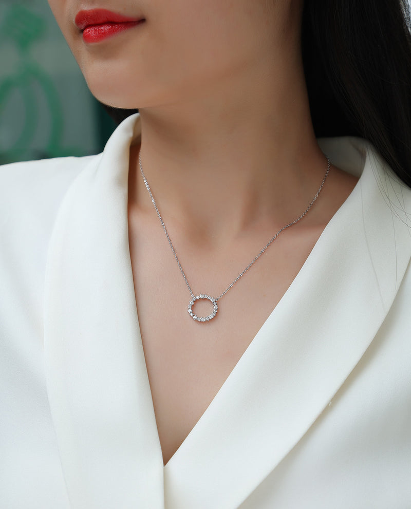 S925 Sterling Silver Moissanite Circle Pendant Necklace with Platinum Plating - 4