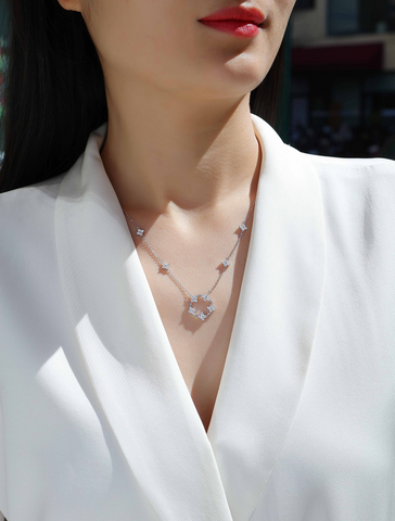 1Iris Moissanite Pendant Necklace Set in S925 Sterling Silver with Platinum Plating