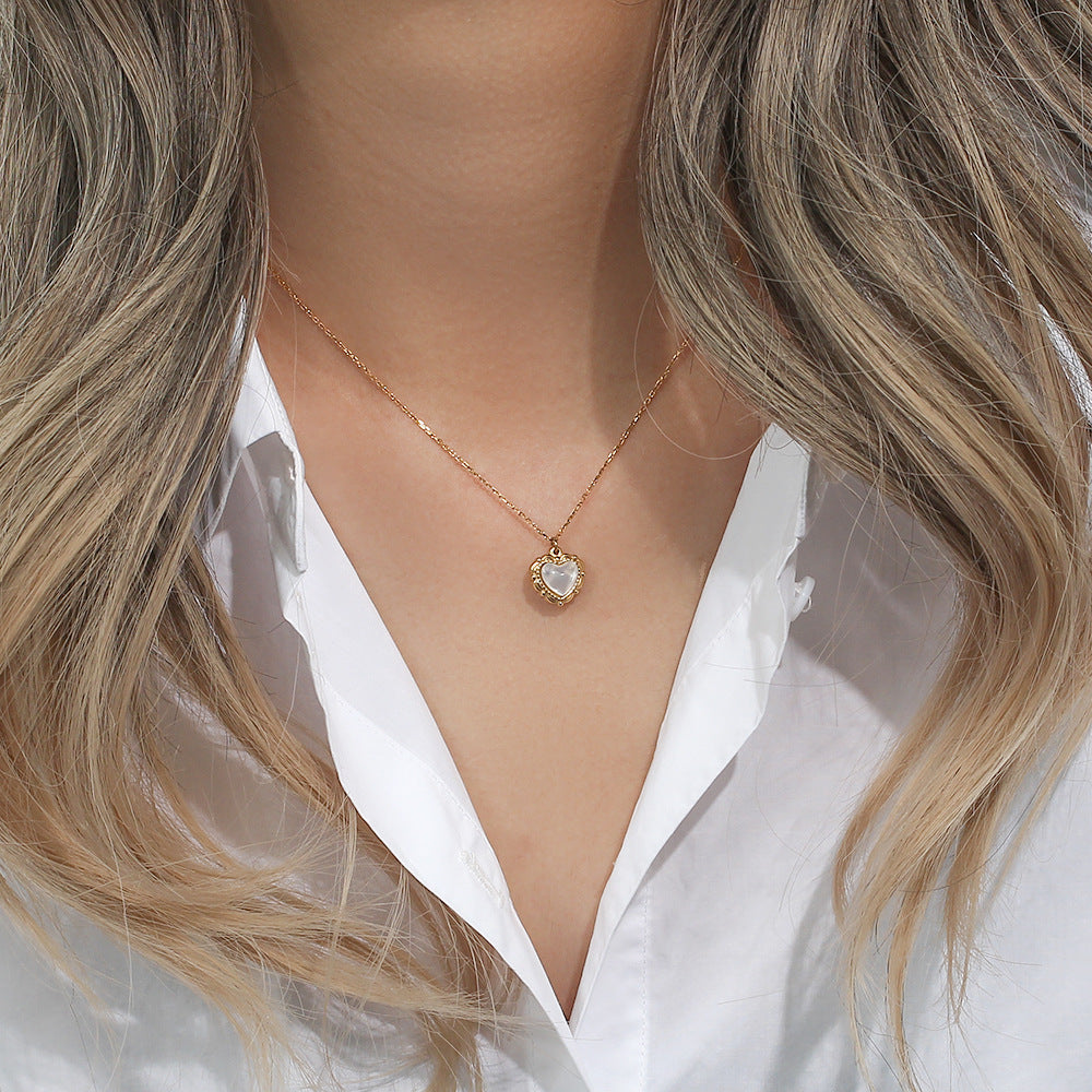 Love Light Heart Pendant Necklace in 18k Gold Plated Stainless Steel with Shell