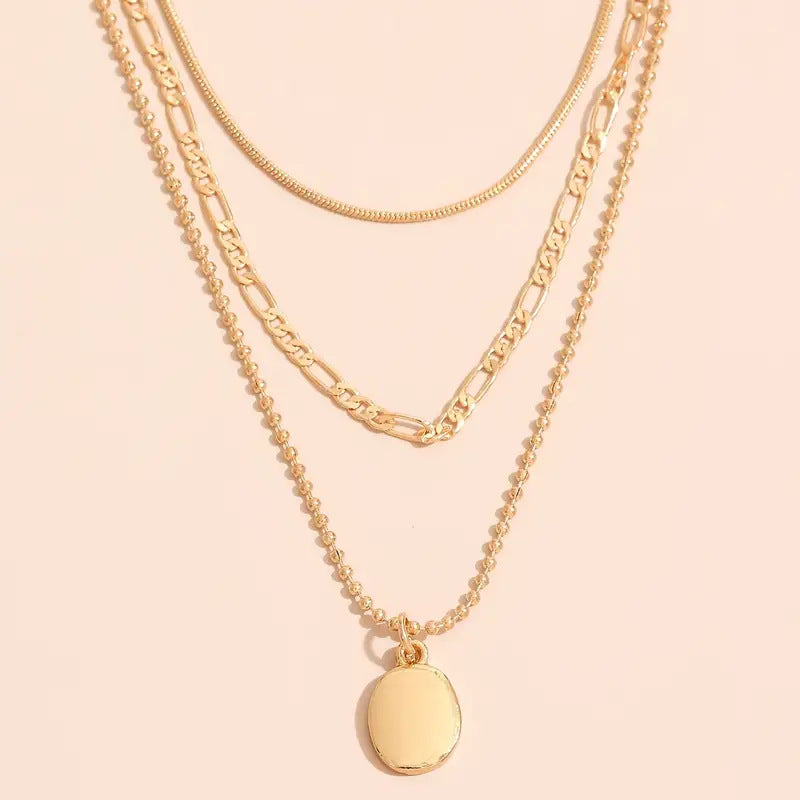 Geometric Oval Pendant Necklace in Gold or Silver