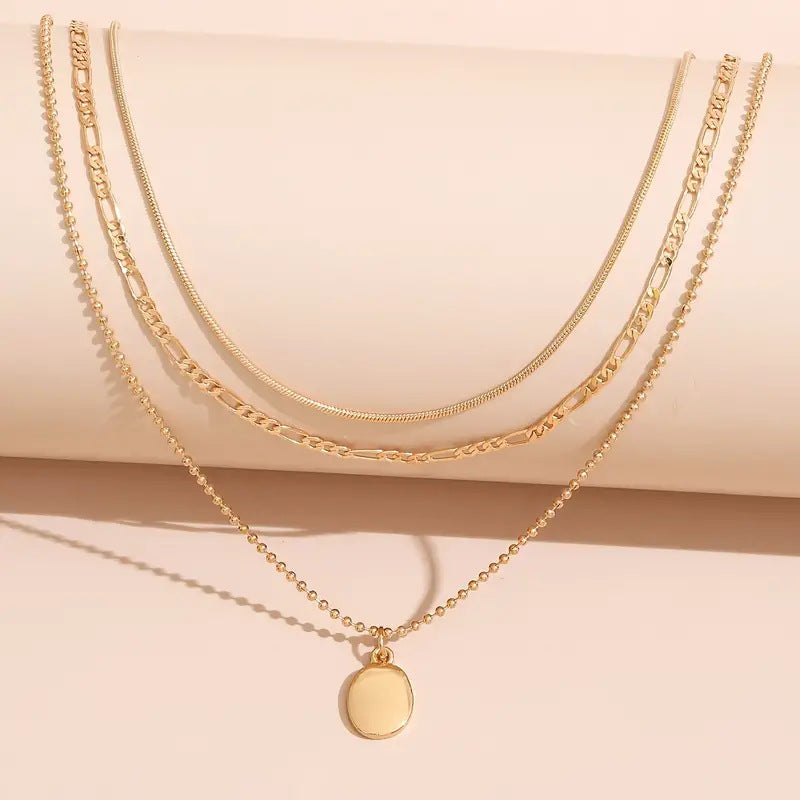 Geometric Oval Pendant Necklace in Gold or Silver