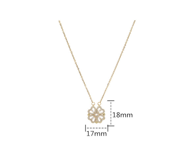 Magnetic Folding Four Leaf Clover Heart Pendant Necklace for Women