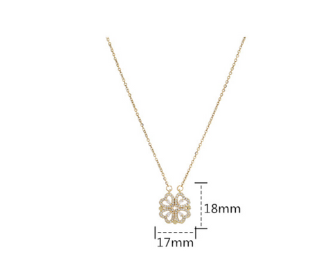 Magnetic Folding Four Leaf Clover Heart Pendant Necklace for Women