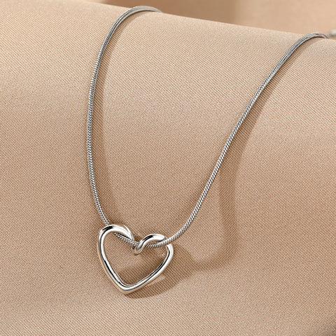 Minimalist Hollow Heart Necklace for Women in Alloy