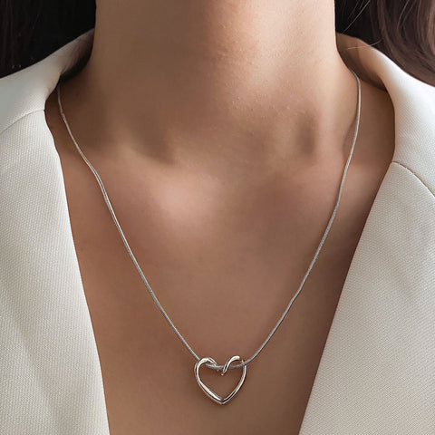 Minimalist Hollow Heart Necklace for Women in Alloy