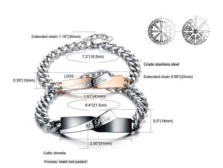 Stainless Steel Couple Cross Link Chain Bracelets