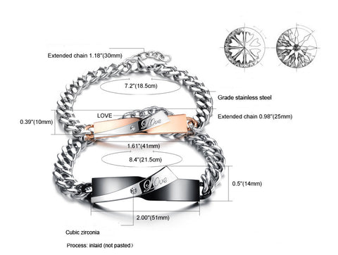 Stainless Steel Couple Cross Link Chain Bracelets