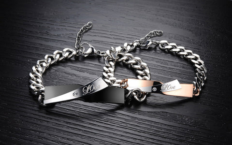 Stainless Steel Couple Cross Link Chain Bracelets