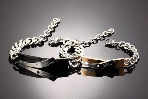 Stainless Steel Couple Cross Link Chain Bracelets