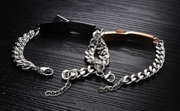 Stainless Steel Couple Cross Link Chain Bracelets
