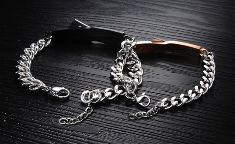 Stainless Steel Couple Cross Link Chain Bracelets