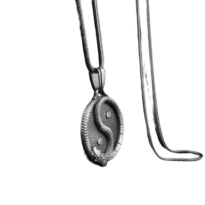 Men's Black Polished Titanium Steel Pendant Necklace - 4