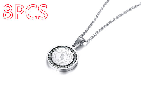 Stainless Steel Rhinestone Prayer Pendant Necklace