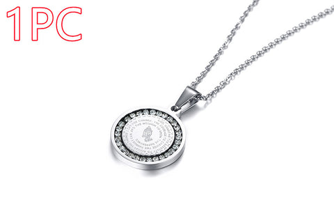 Stainless Steel Rhinestone Prayer Pendant Necklace