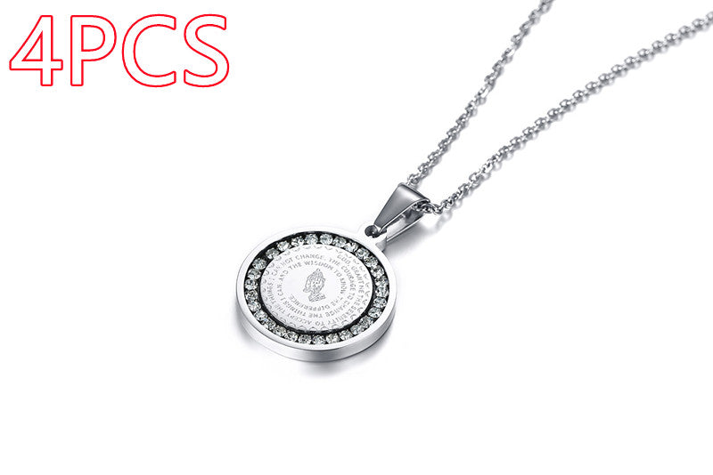 Stainless Steel Rhinestone Prayer Pendant Necklace