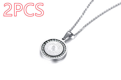 Stainless Steel Rhinestone Prayer Pendant Necklace