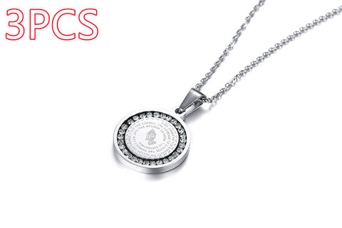 Stainless Steel Rhinestone Prayer Pendant Necklace