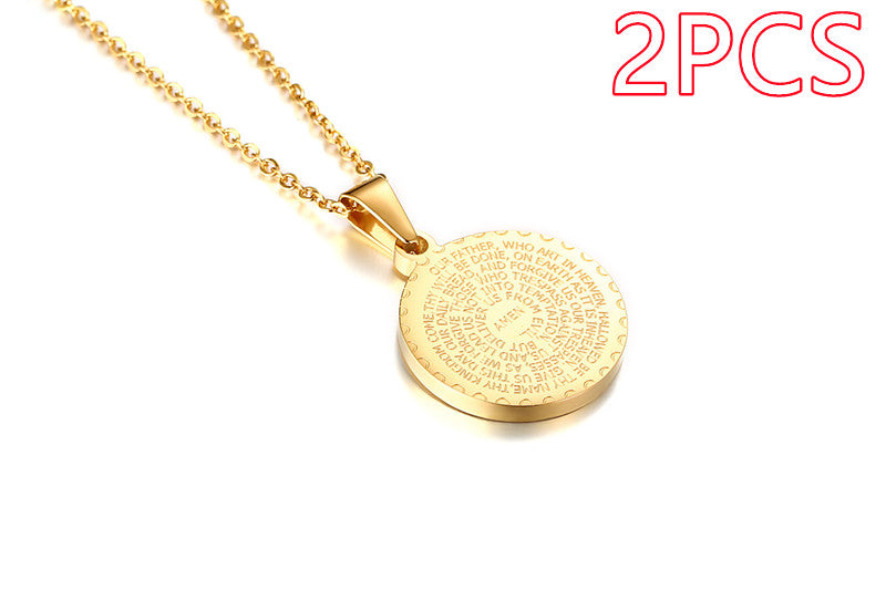 Stainless Steel Rhinestone Prayer Pendant Necklace - 8