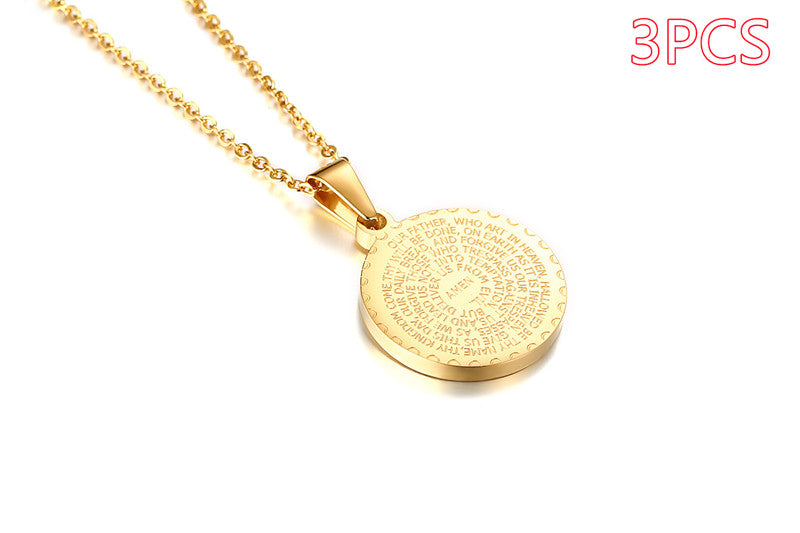 Stainless Steel Rhinestone Prayer Pendant Necklace - 9