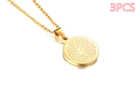 Stainless Steel Rhinestone Prayer Pendant Necklace