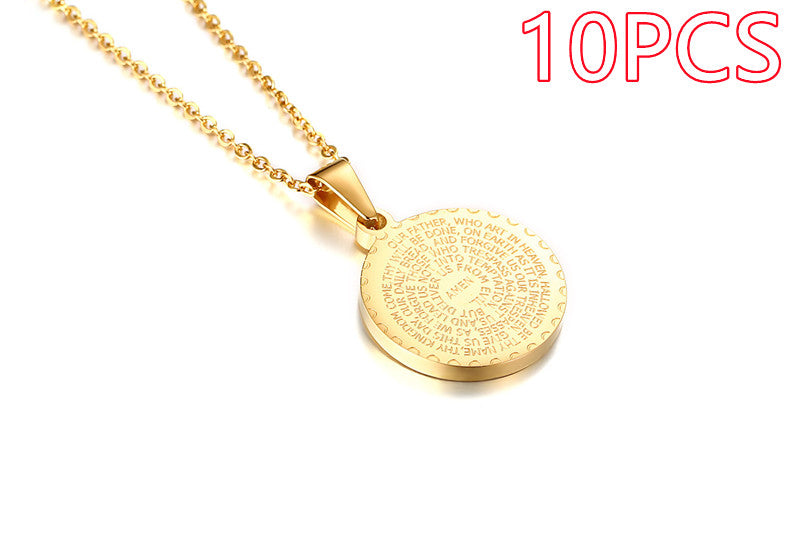 Stainless Steel Rhinestone Prayer Pendant Necklace - 10