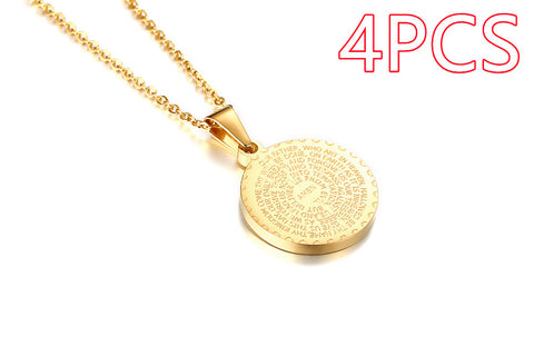 Stainless Steel Rhinestone Prayer Pendant Necklace