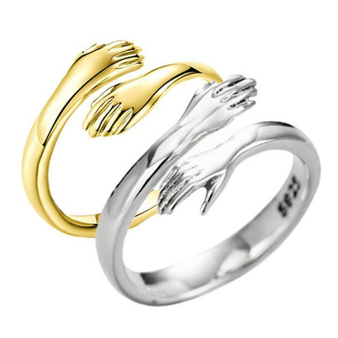 Adjustable S925 Silver Hands Hug Ring Minimalist Design
