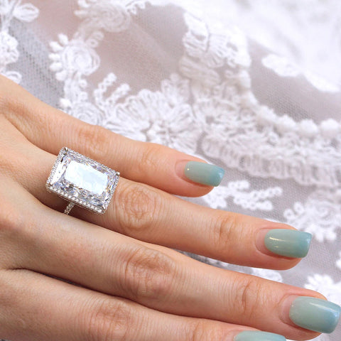 Bold Rectangular White Gold Tone Ring for Women