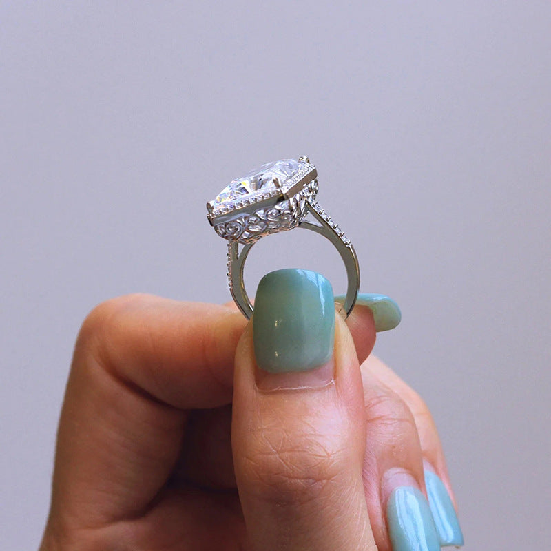 Bold Rectangular White Gold Tone Ring for Women - 5