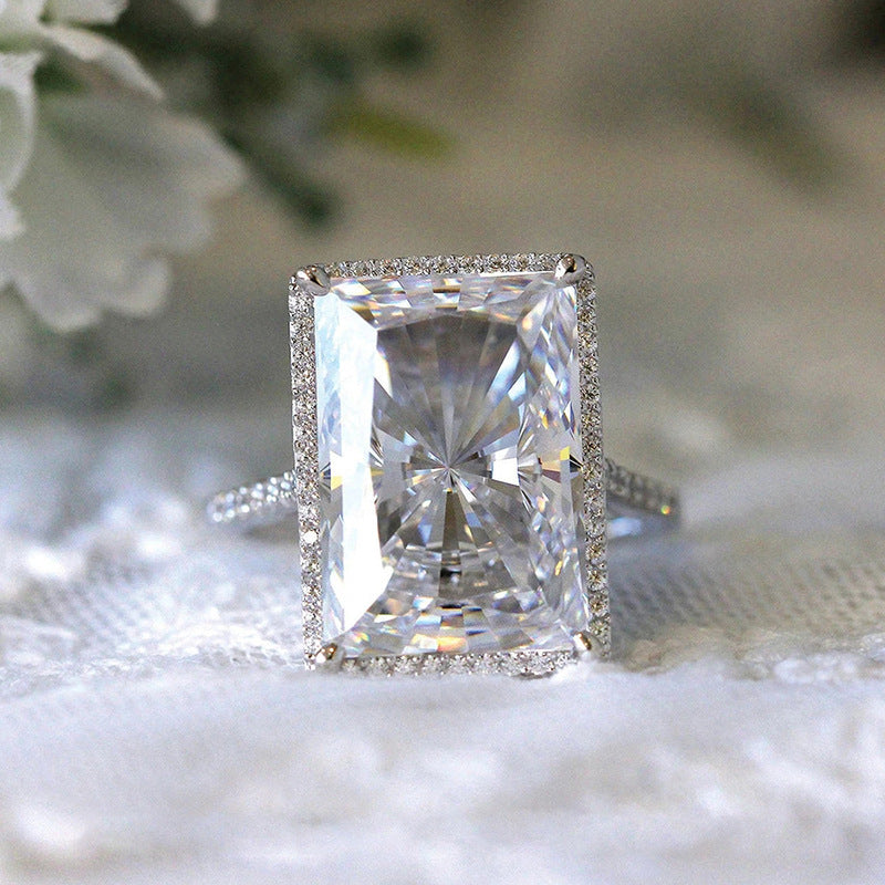 Bold Rectangular White Gold Tone Ring for Women