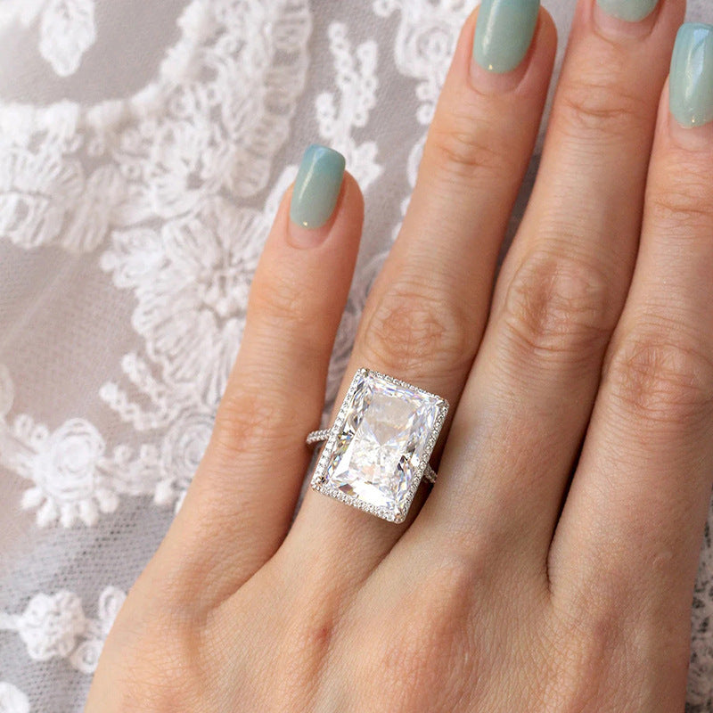 Bold Rectangular White Gold Tone Ring for Women