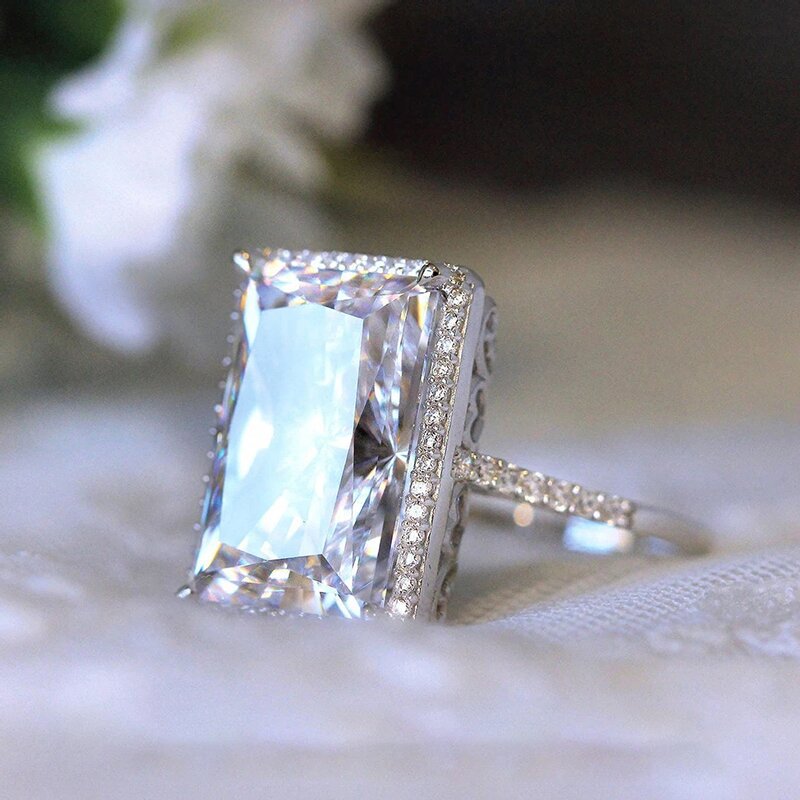 Bold Rectangular White Gold Tone Ring for Women