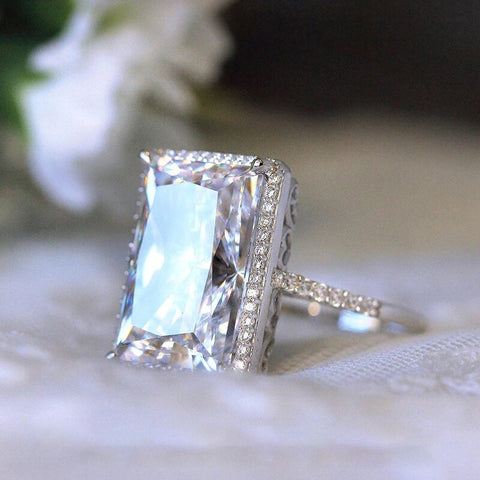 Bold Rectangular White Gold Tone Ring for Women