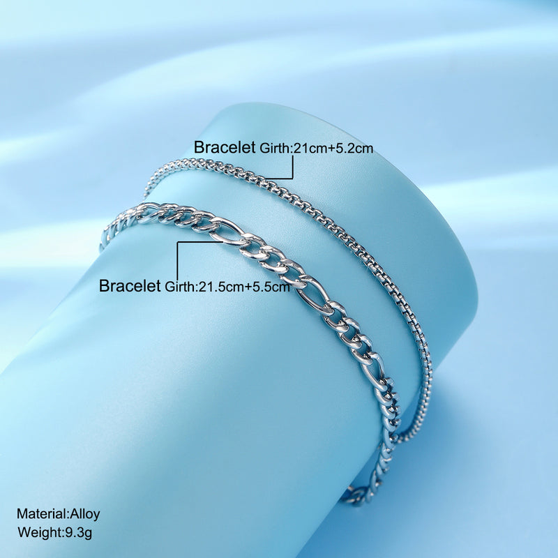 Unisex Flat Cuban Link Chain Bracelet in Alloy - 2