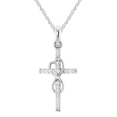 Gold Alloy Cross Necklace with Diamond Accent and Eight-character Design