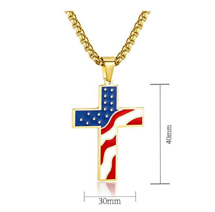 Men's Stainless Steel Flag Cross Necklace - 8