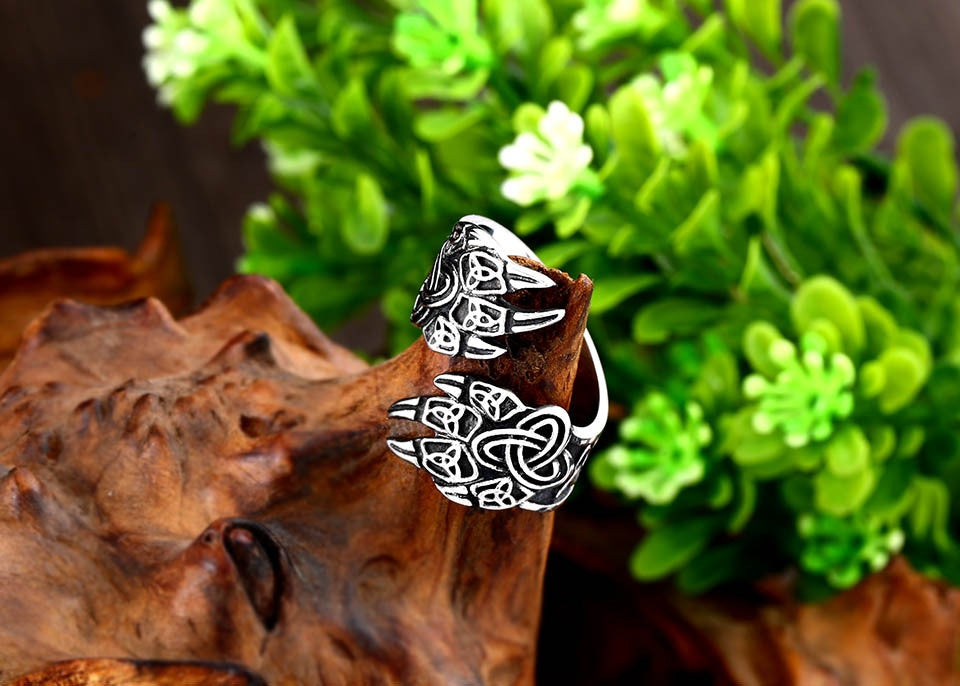 Asgard Handcrafted Stainless Steel Adjustable Bear Paw Ring