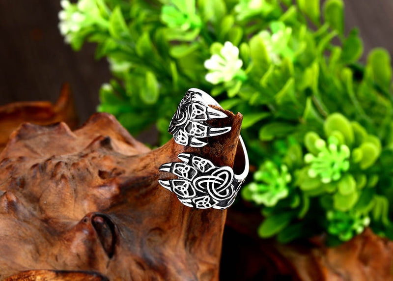 Asgard Handcrafted Stainless Steel Adjustable Bear Paw Ring - 4