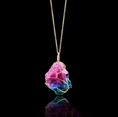 Seven-Color Natural Stone Rough Crystal Pendant Necklace