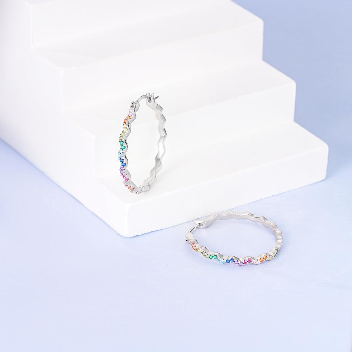 Colorful Rhinestone Wave Hoop Earrings for Women