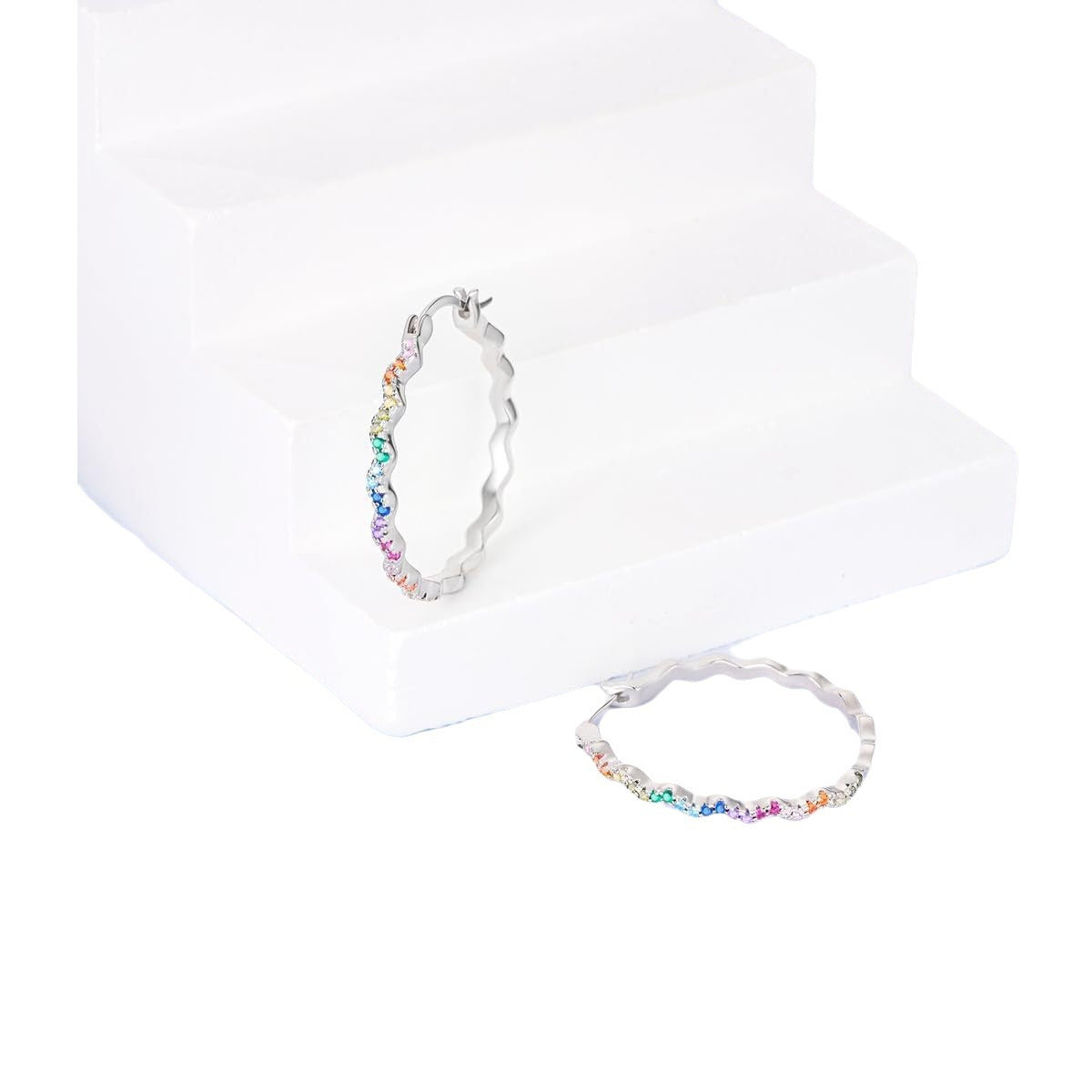 Colorful Rhinestone Wave Hoop Earrings for Women