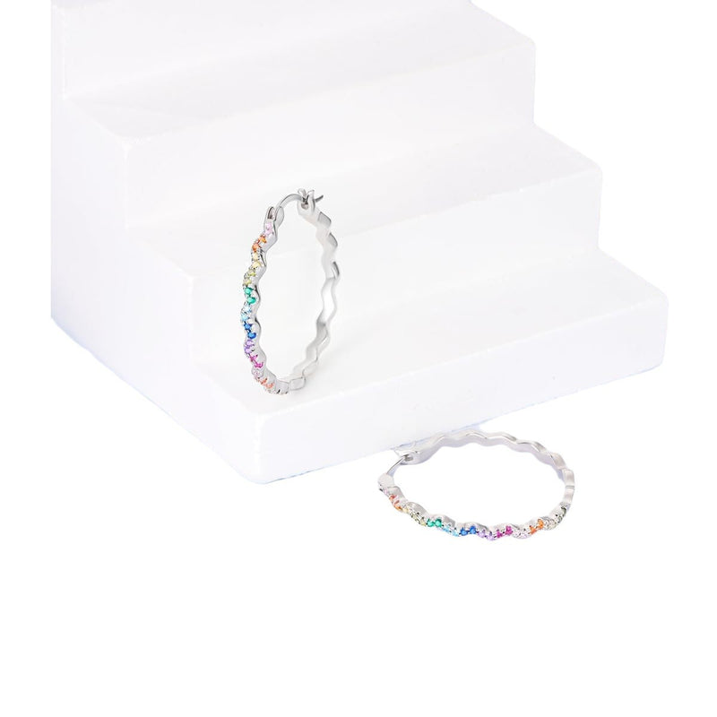 Colorful Rhinestone Wave Hoop Earrings for Women - 4