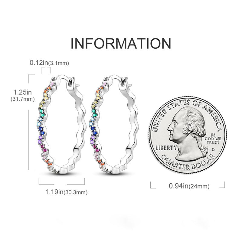 Colorful Rhinestone Wave Hoop Earrings for Women
