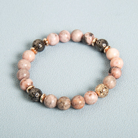 Pink Zebra Natural Stone Beaded Bracelet with Haematite Spacers