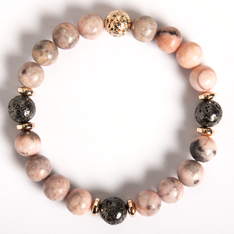 Pink Zebra Natural Stone Beaded Bracelet with Haematite Spacers - 3