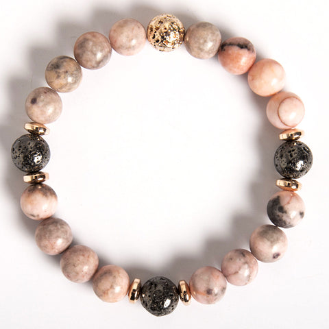 Pink Zebra Natural Stone Beaded Bracelet with Haematite Spacers